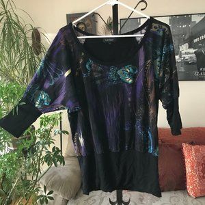 KAREN KANE Black & Purple Print Stretch Jersey Top
